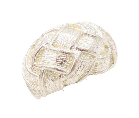 925 Sterling Silver Vintage Ring Domed Solid Carved Trellis Ribbon Sz 7  RG28341
