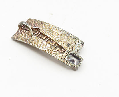 925 Sterling Silver  Vintage Cubic Zirconia Greek Key Textured Pendant  PT7083