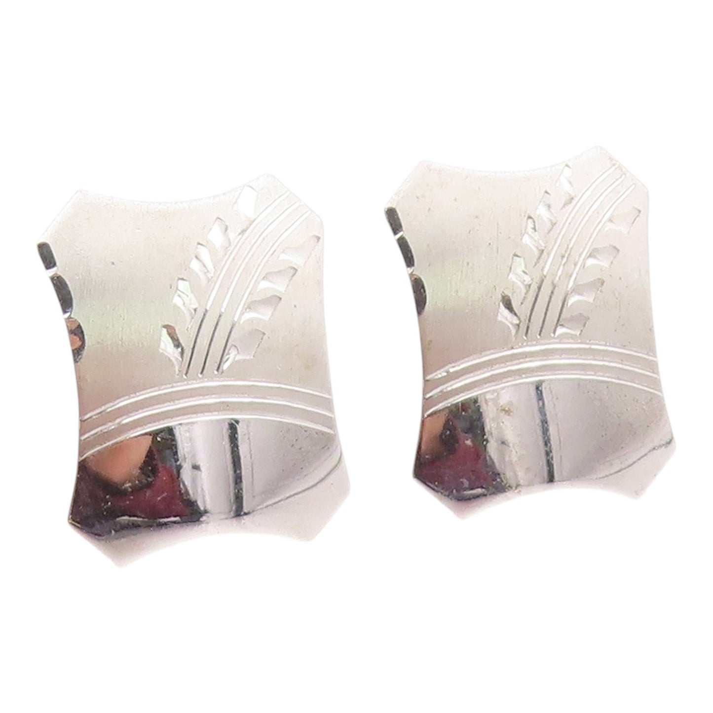925 Sterling Silver  Vintage Shiny Polished Etched Detail Cuff Links  TR1726