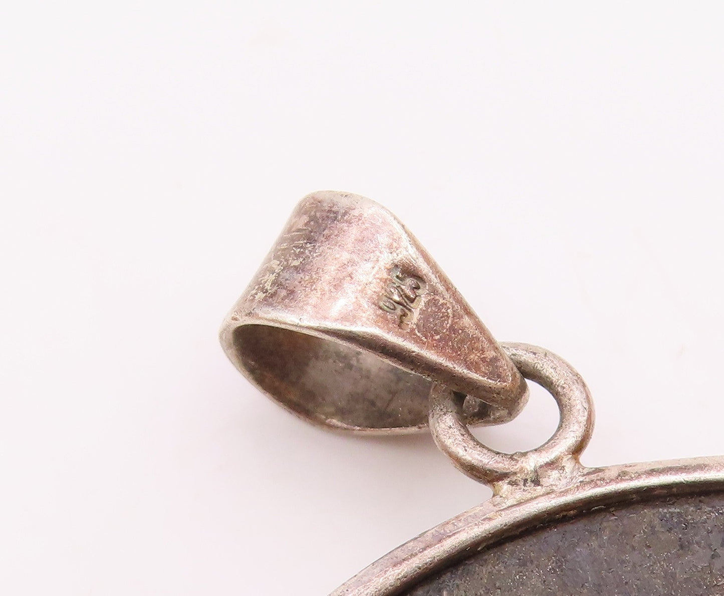 925 Sterling Silver   Vintage Smooth Black Jasper Tear Drop Pendant  PT15573
