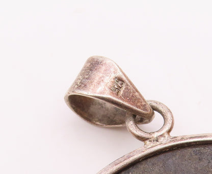 925 Sterling Silver   Vintage Smooth Black Jasper Tear Drop Pendant  PT15573
