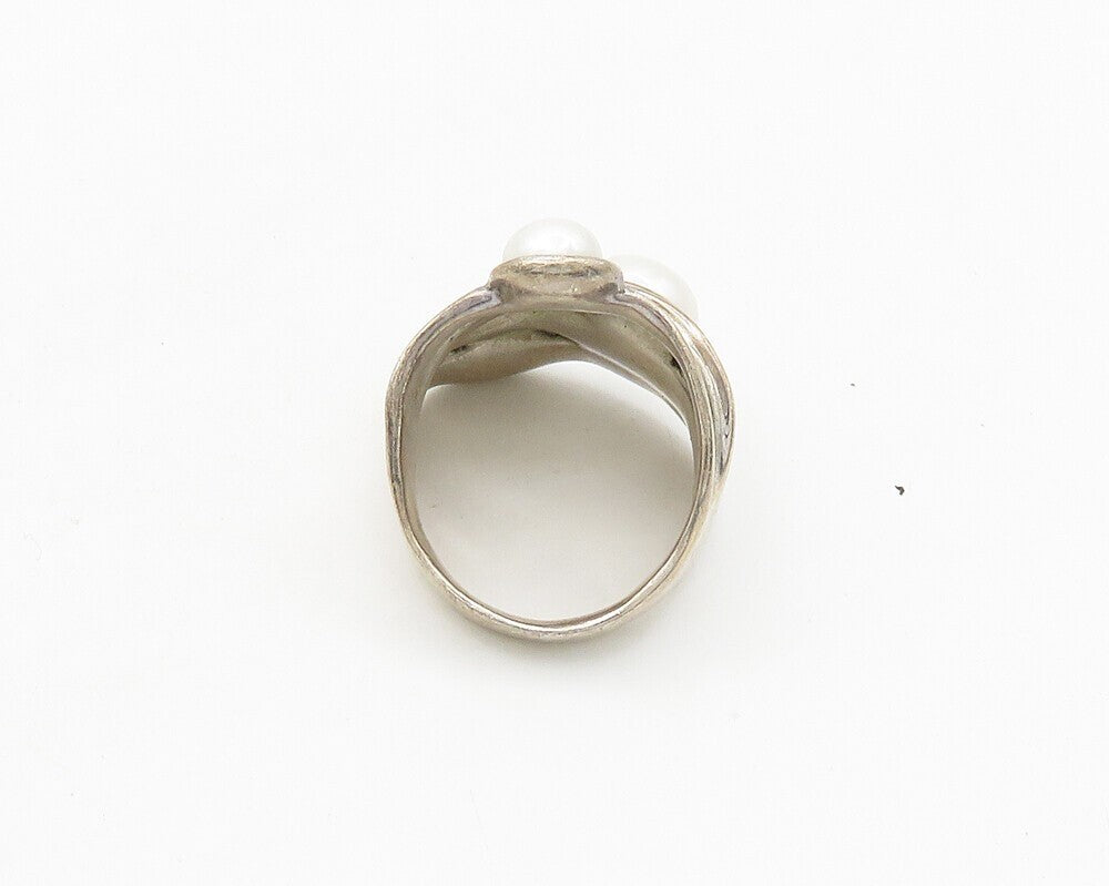 HAGIT GORALI 925 Sterling Silver Sterling Vintage 3 Pearls Ring Sz 5.5 RG18985