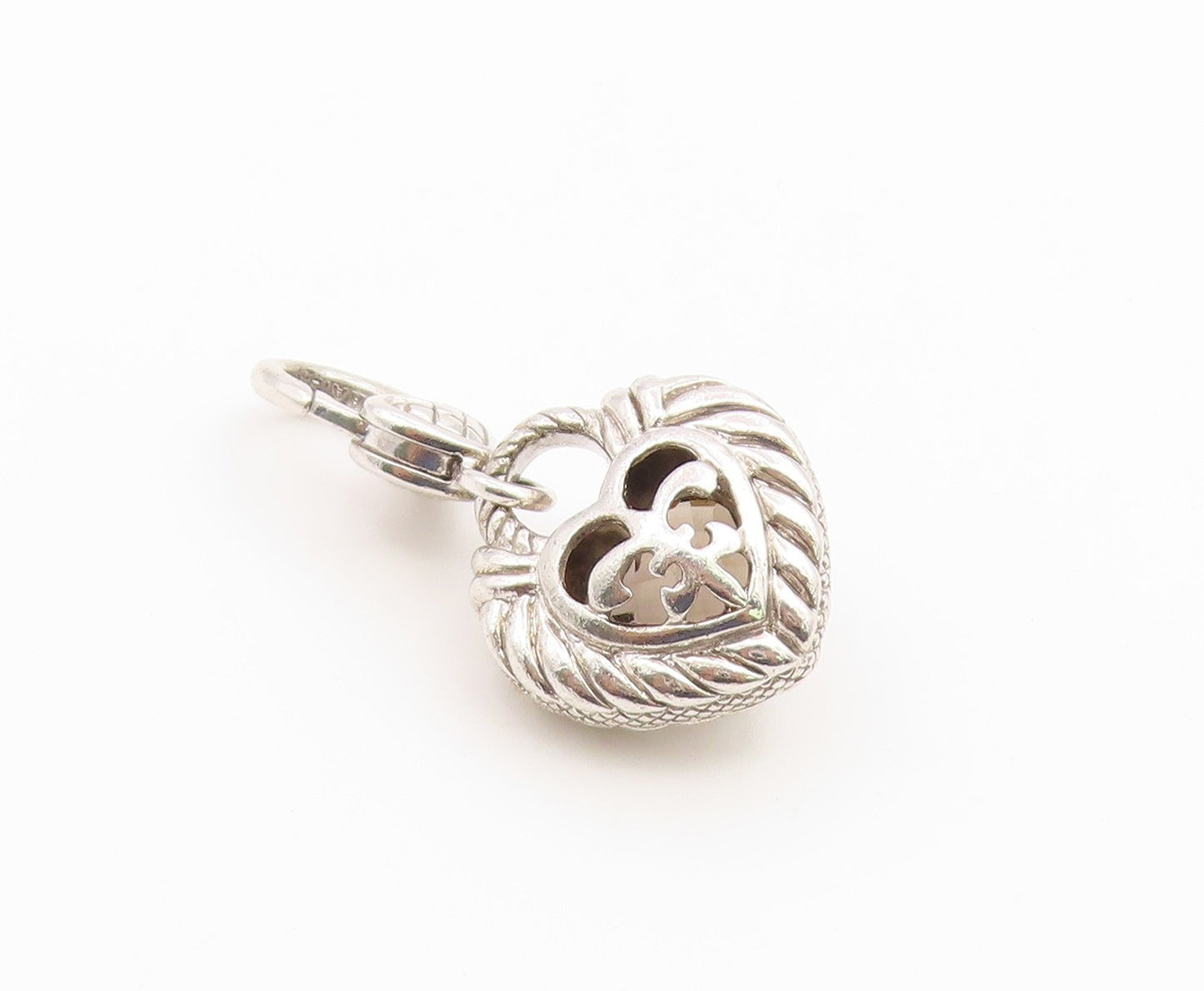 925 Sterling Silver Vintage Pendant JUDITH RIPKA Smoky Quartz Love Heart PT26650