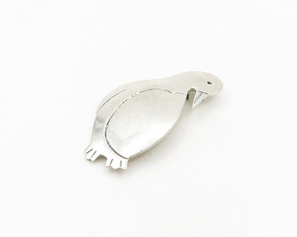 MEXICO 925 Silver  Vintage Shiny Smooth Penguin Motif Brooch Pin  BP7559