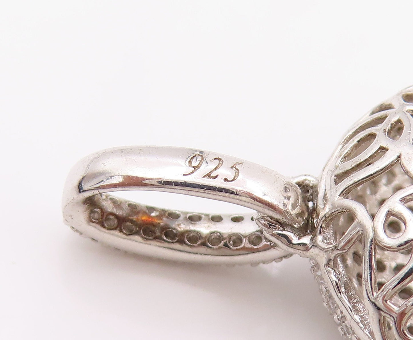 925 Sterling Silver Vintage Pendant Clustered CZ Open Puffed Oval Drop  PT25542