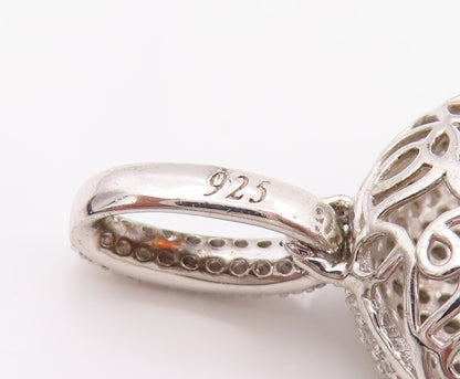 925 Sterling Silver Vintage Pendant Clustered CZ Open Puffed Oval Drop  PT25542
