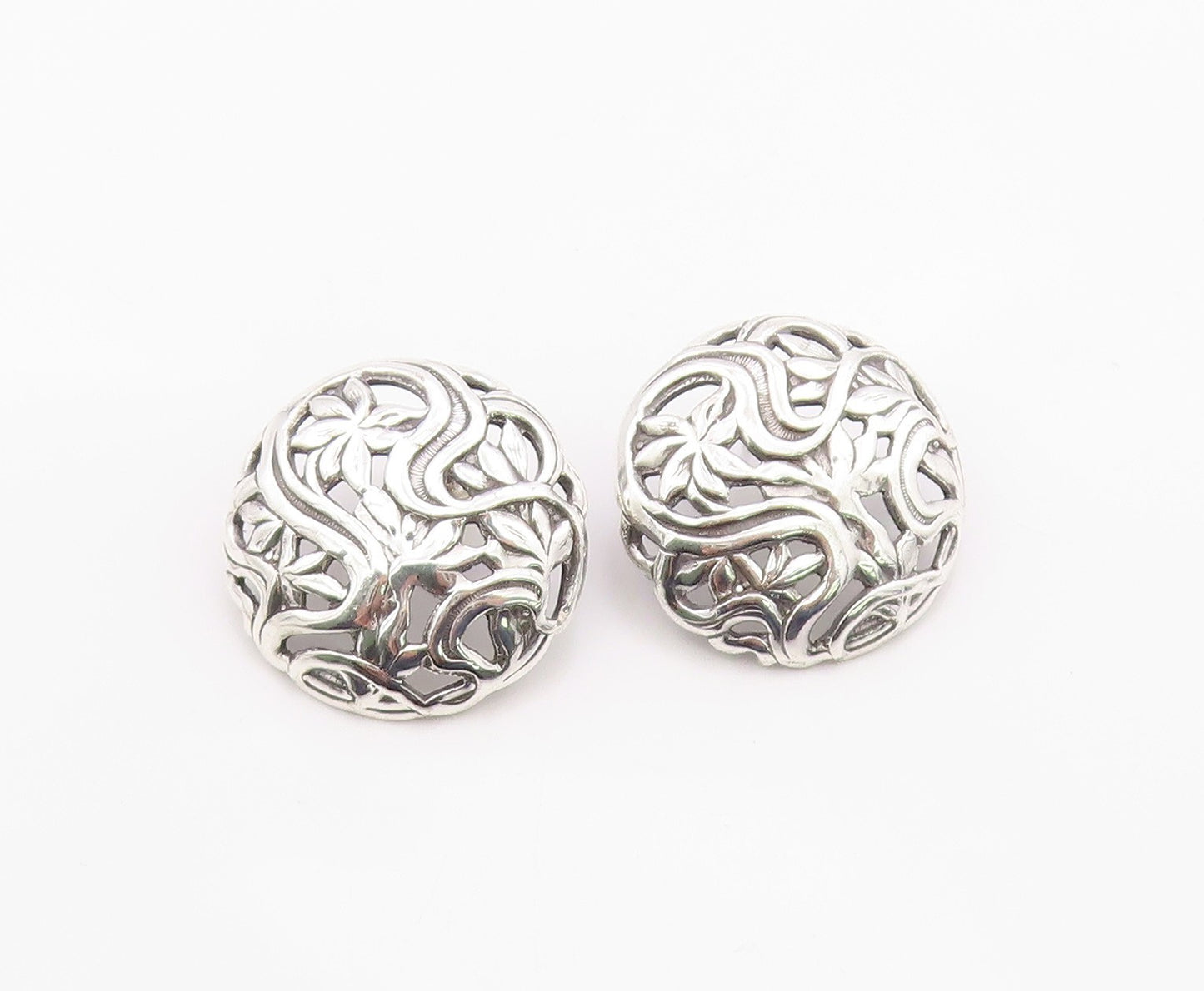 925 Sterling Silver Vintage Earrings Classic Lotus Flower Openwork Stud  EG14399