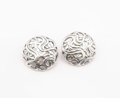 925 Sterling Silver Vintage Earrings Classic Lotus Flower Openwork Stud  EG14399