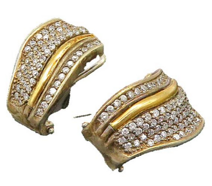 925 Silver & 14K GOLD Vintage Cubic Zirconia Two Tone Drop Earrings EG11198