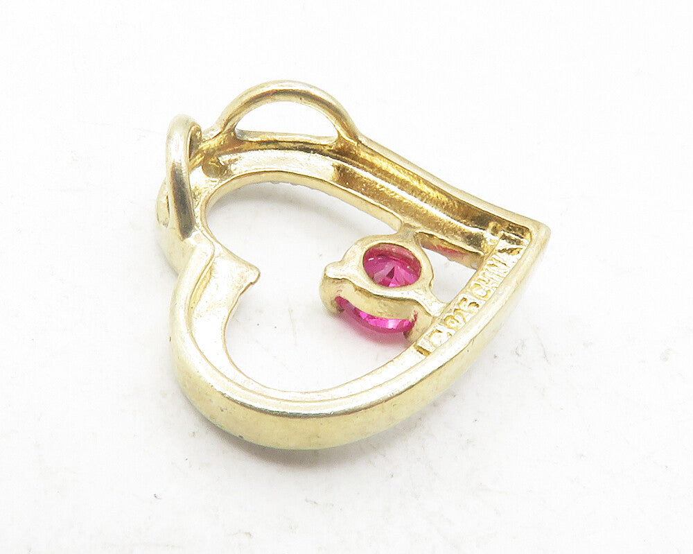ROSS SIMON 925 Silver  Genuine Diamond & Pink Topaz Love Heart Pendant  PT9615