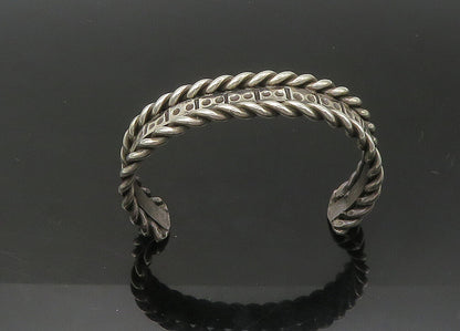 925 Sterling Silver  Vintage Shiny Oxidized Twist Trim Cuff Bracelet  BT8725