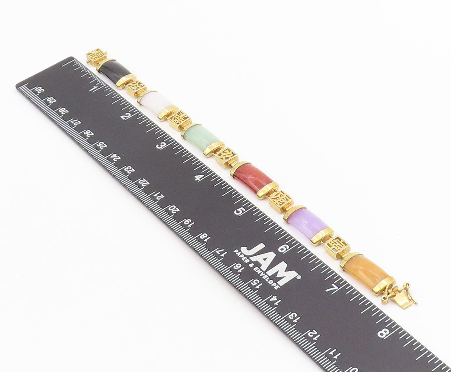 925 Sterling Silver Vintage Bracelet Gold Plated Gemstone Chinese Signs  BT11530