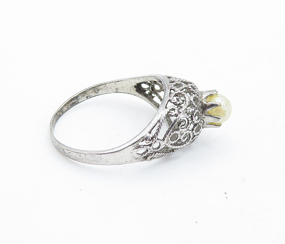 925 Sterling Silver  Vintage Petite Pearl Swirl Cocktail Ring Sz 8.5  RG6128