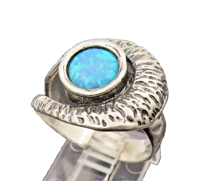 SHABLOOL ISRAEL 925 Silver  Vintage Blue Fire Opal Looped Ring Sz 10  RG26406