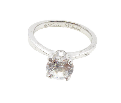AVON 925 Sterling Silver  Prong Set Topaz Shiny Solitaire Ring Sz 5  RG10009