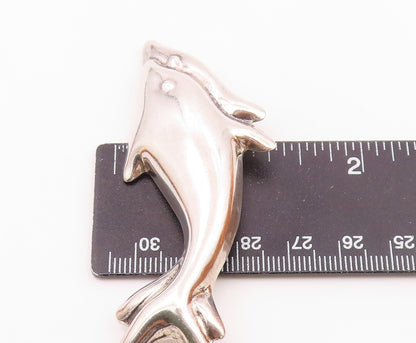 MEXICO 925 Sterling Silver  Vintage Shiny Leaping Dolphins Brooch Pin  BP3118