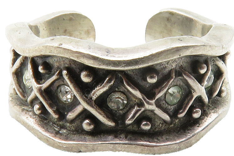 WARNER BROTHERS 925 Silver  Vintage Topaz X Pattern Band Ring Sz 7  RG13700
