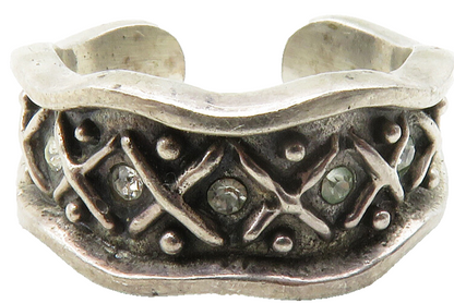 WARNER BROTHERS 925 Silver  Vintage Topaz X Pattern Band Ring Sz 7  RG13700