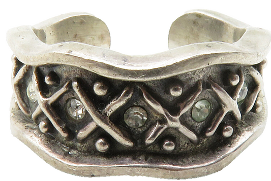 WARNER BROTHERS 925 Silver  Vintage Topaz X Pattern Band Ring Sz 7  RG13700