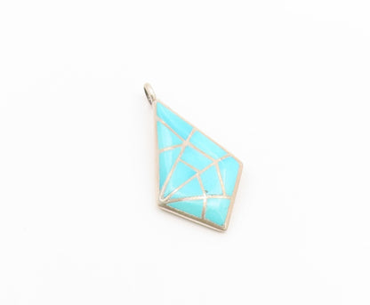 925 Sterling Silver Vintage Pendant MARCIE LORRIE NAVAJO ZUNI Turquoise  PT26612