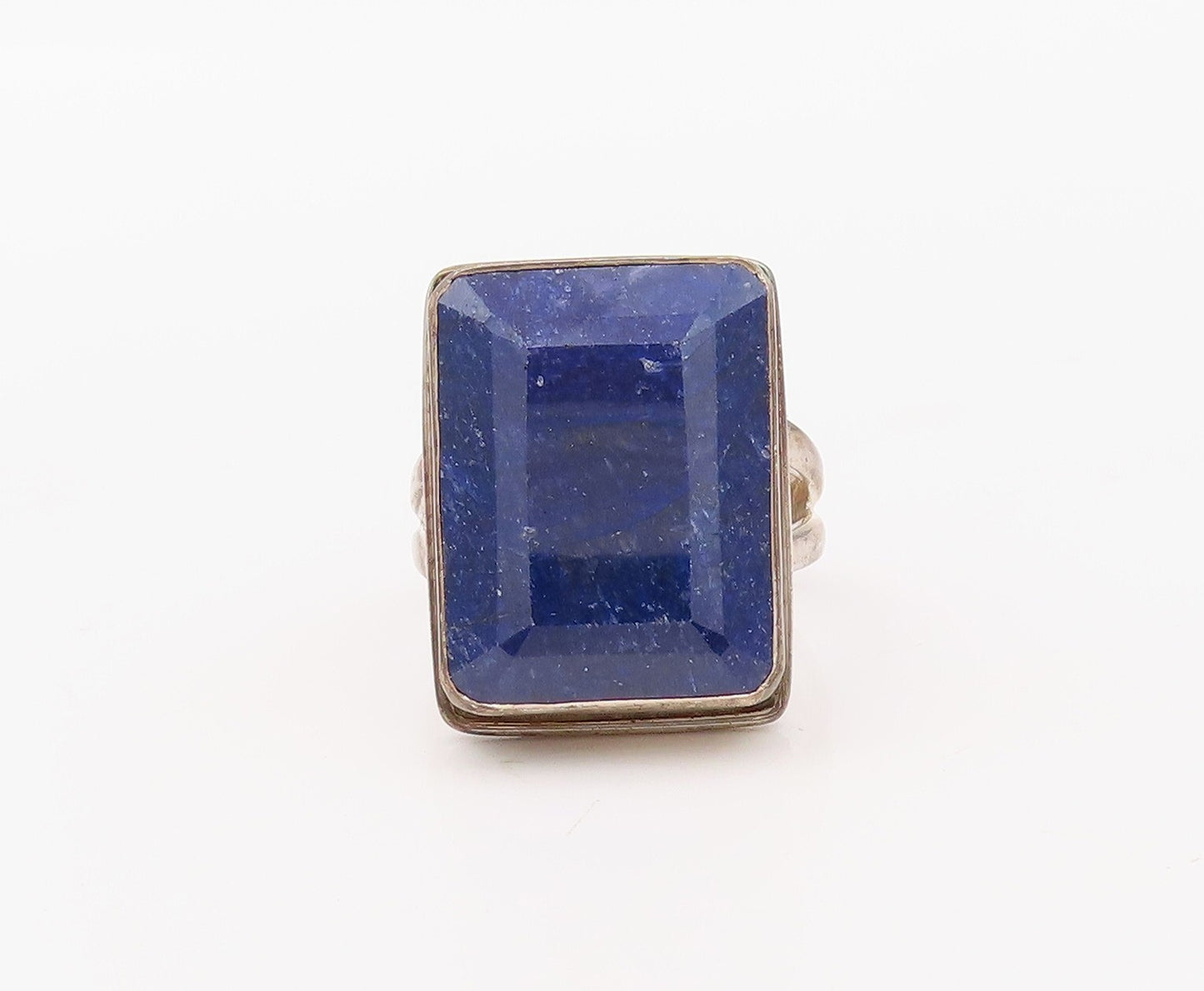 925 Sterling Silver Vintage Ring Rectangle Cut Lapis Lazuli  Sz 9.5  RG30763