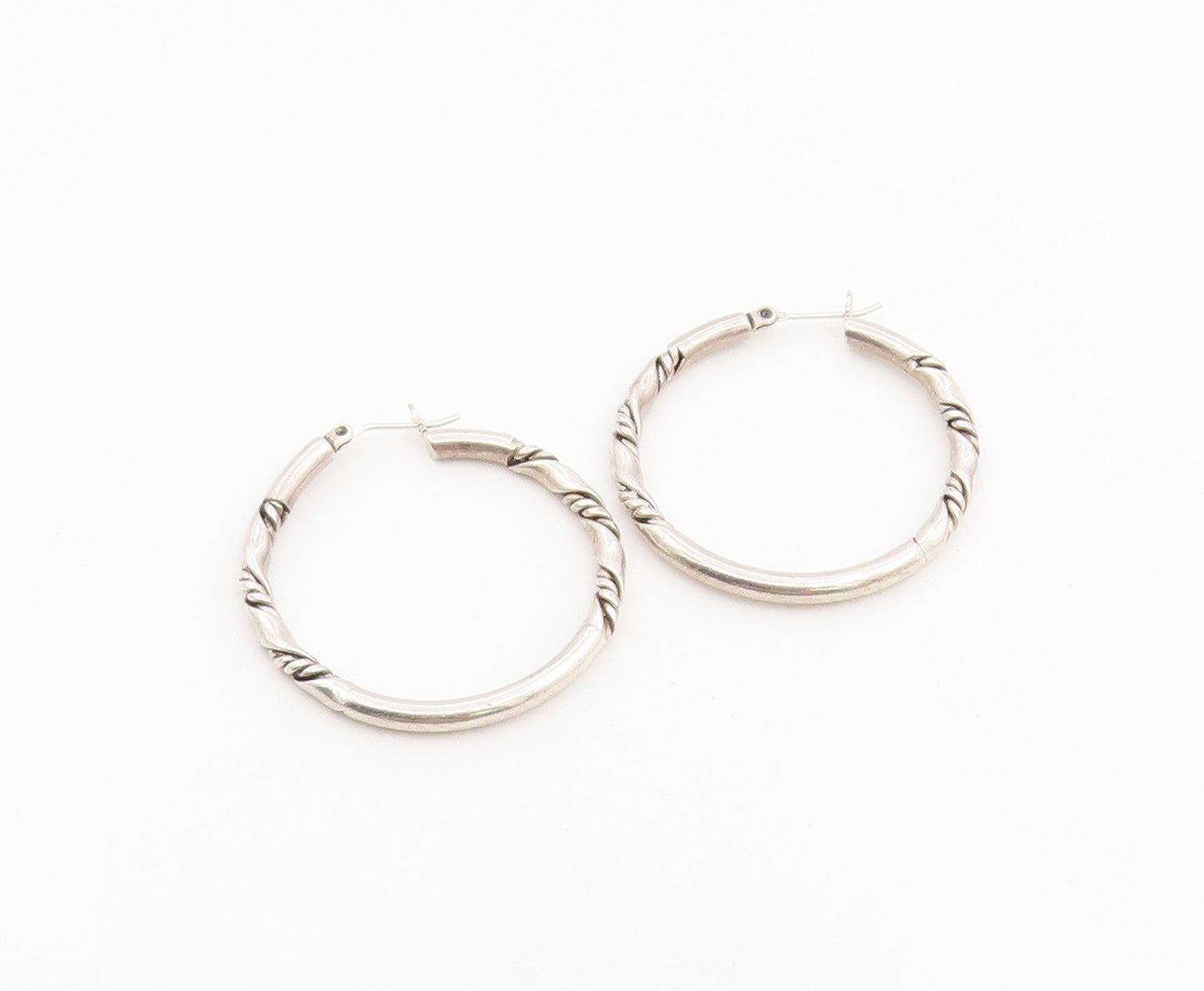 925 Sterling Silver Vintage Earrings Polished Twisted Cable Rope Hoops  EG14418
