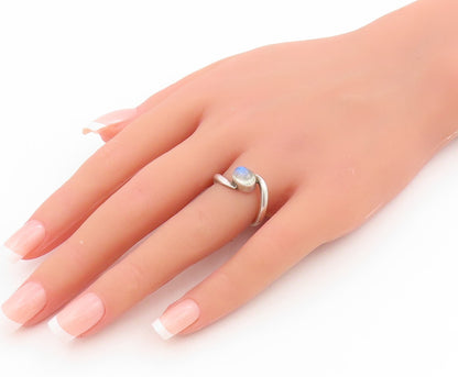 925 Sterling Silver Vintage Ring Cabochon Moonstone Bypass Band  Sz 5.5  RG34068