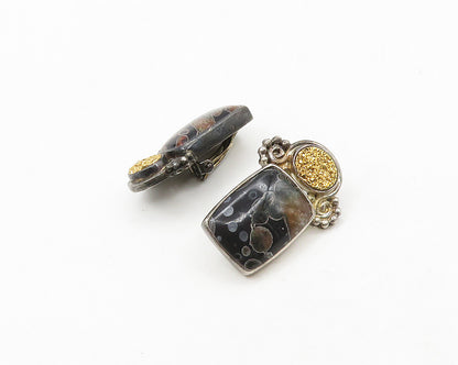 SAJEN 925 Sterling Silver Vintage Jasper & Druzy Non Pierce Drop Earrings EG9762