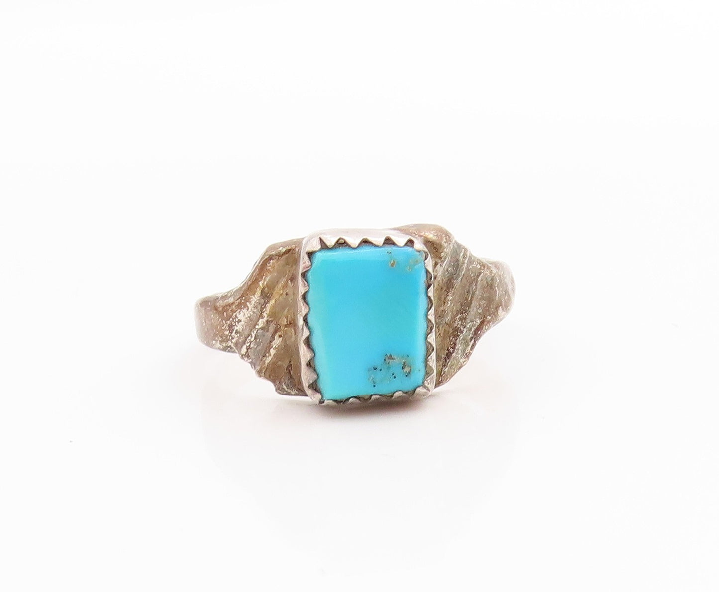 925 Sterling Silver Vintage Ring NAVAJO Blue Turquoise Etched Band  Sz 7 RG33519