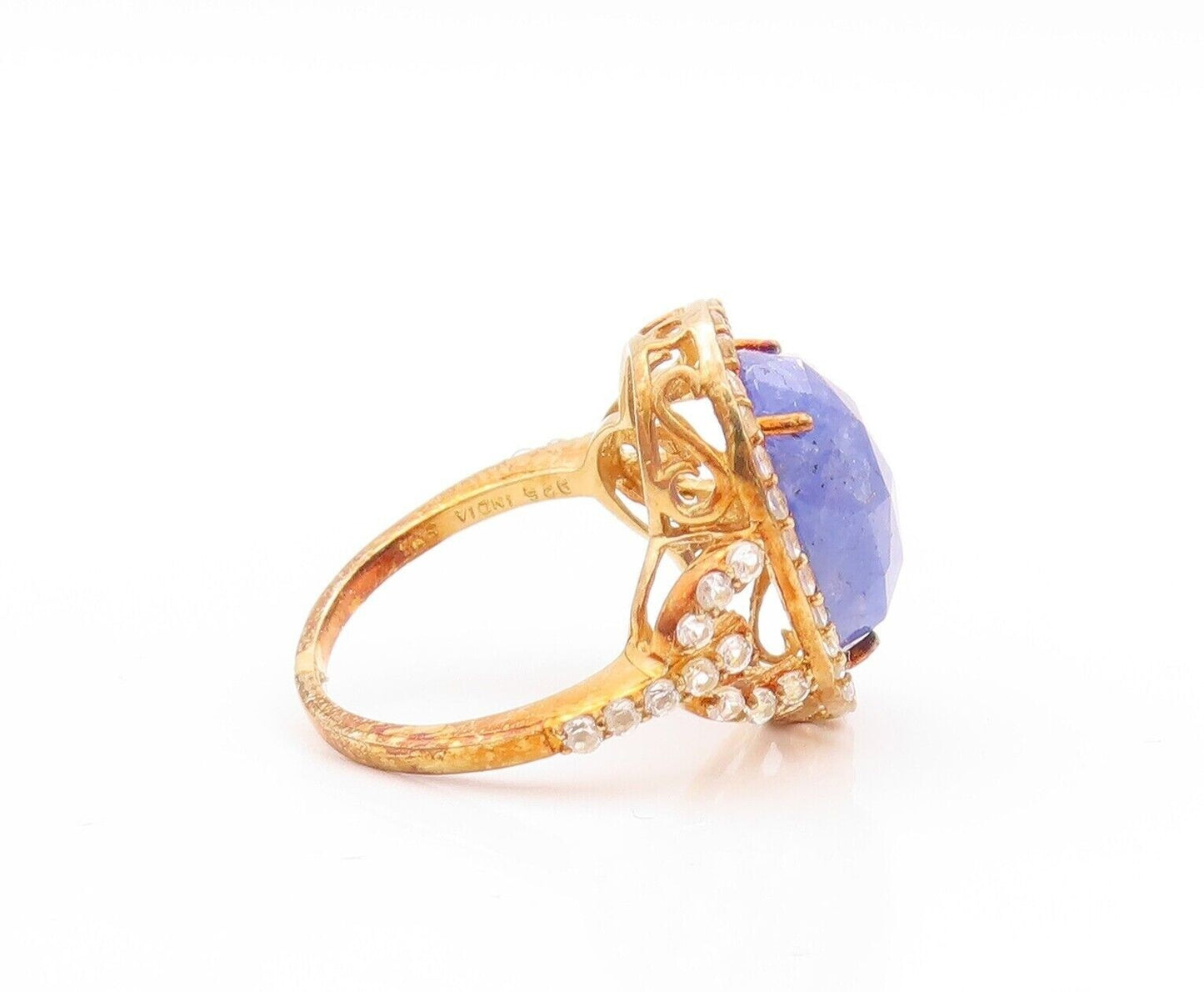 925 Sterling Silver Vintage Ring Gold Plated Tanzanite & Topaz  Sz 7  RG30019