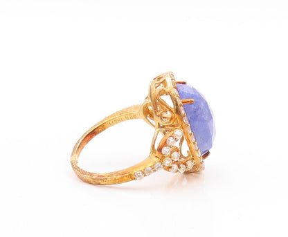 925 Sterling Silver Vintage Ring Gold Plated Tanzanite & Topaz  Sz 7  RG30019