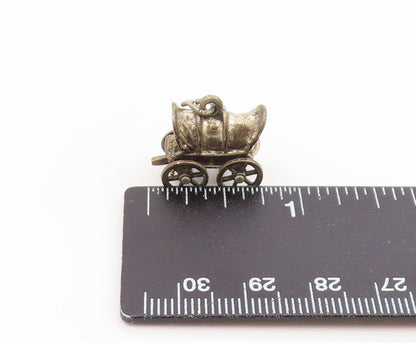 925 Sterling Silver Vintage Pendant Miniature Covered Wagon Charm MOVES  PT26263