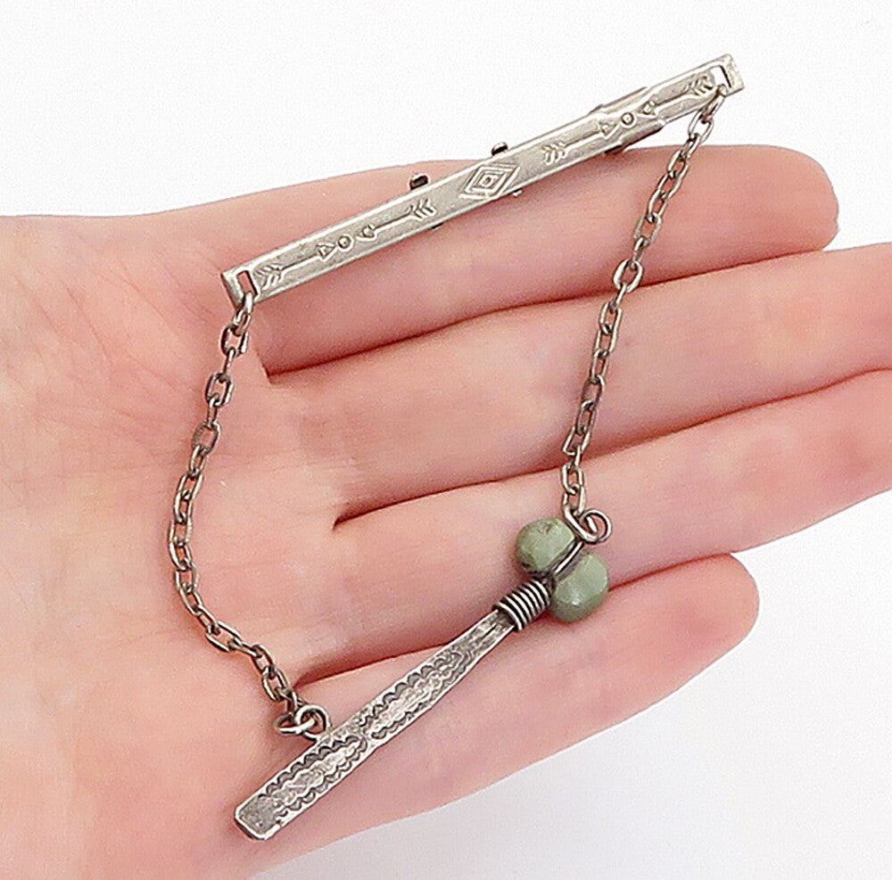 NAVAJO 925 Sterling Silver Vintage Antique Jasper Etched Tie Clip TR1053