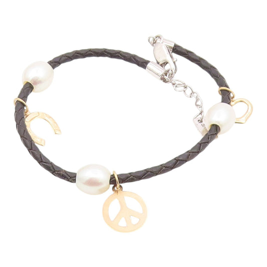 925 Silver & 14K GOLD  Vintage Pearls & Assorted Charms Rope Bracelet  BT8082