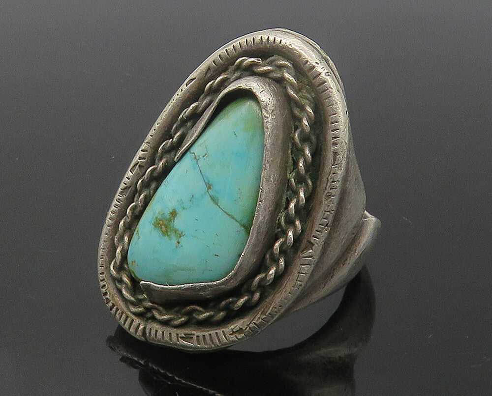 NAVAJO 925 Silver  Vintage Turquoise Sculpted Cocktail Ring Sz 11  RG11667