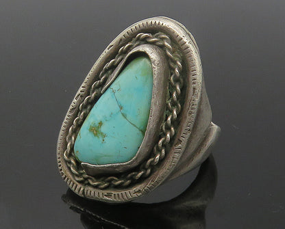 NAVAJO 925 Silver  Vintage Turquoise Sculpted Cocktail Ring Sz 11  RG11667