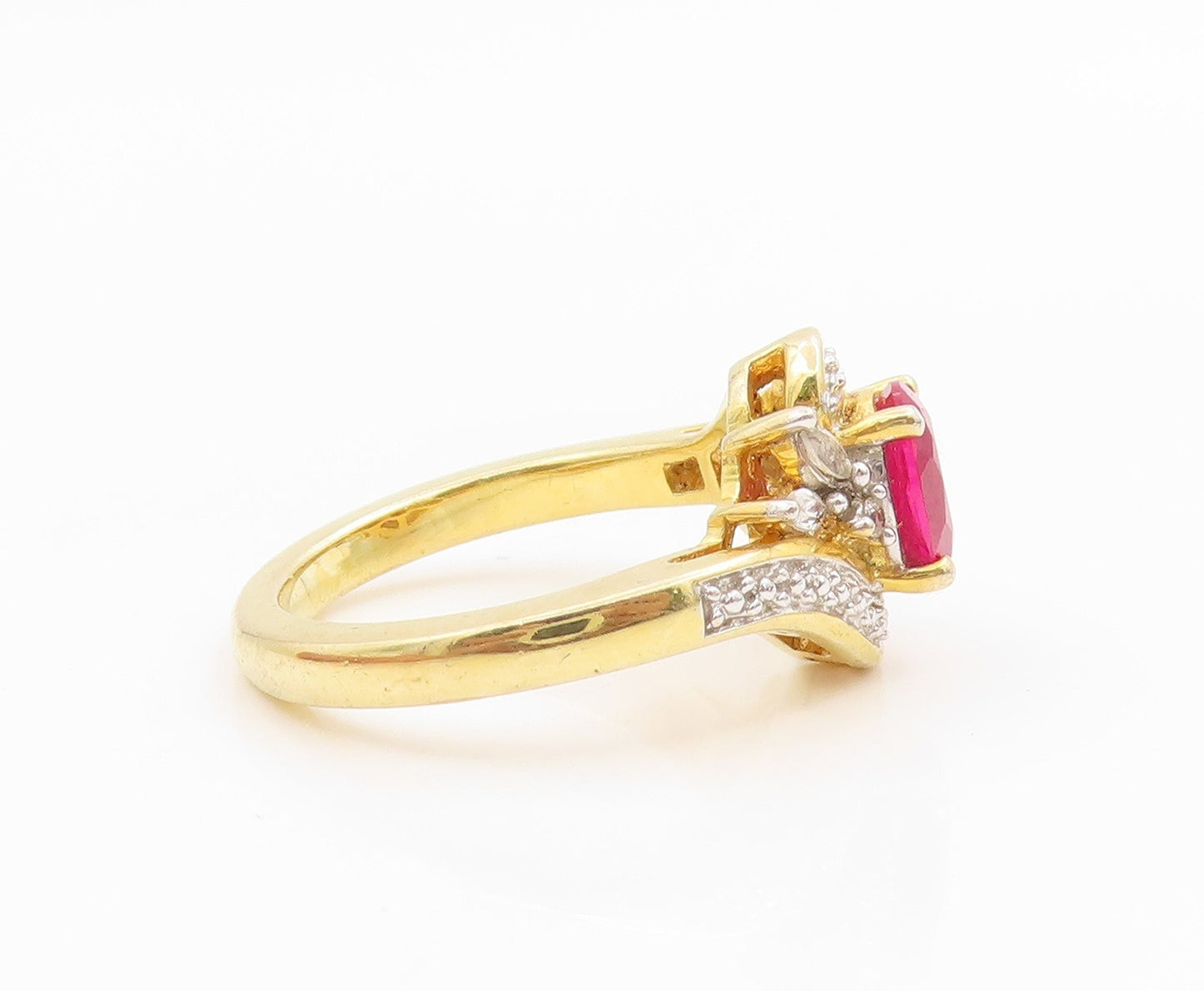 925 Sterling Silver Vintage Ring Gold Plated Ruby & Topaz Band  Sz 8  RG35917