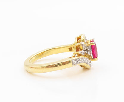 925 Sterling Silver Vintage Ring Gold Plated Ruby & Topaz Band  Sz 8  RG35917