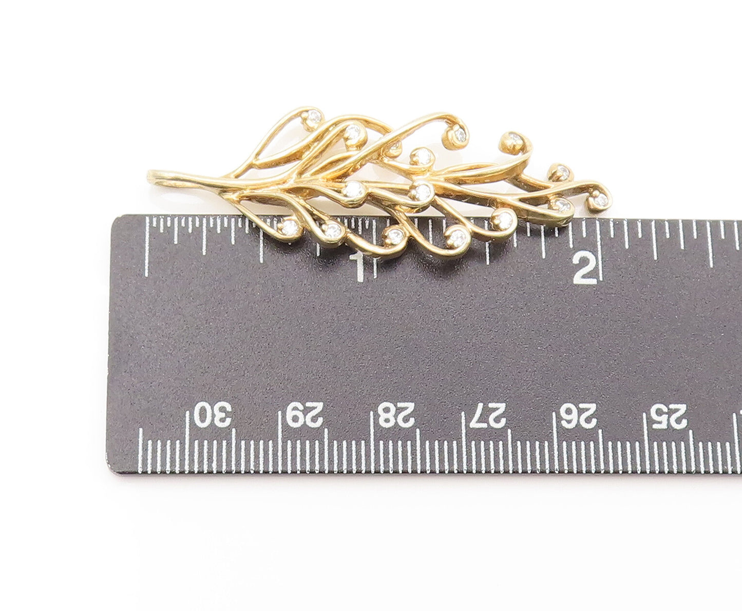 925 Silver  Vintage Gold Plated Cutout Swirly Leaf White Topaz Pendant PT22266