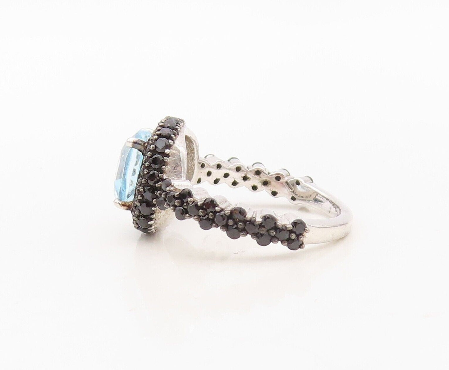 925 Sterling Silver Vintage Ring Square Cut Blue Topaz & Spinel  Sz 7  RG30270