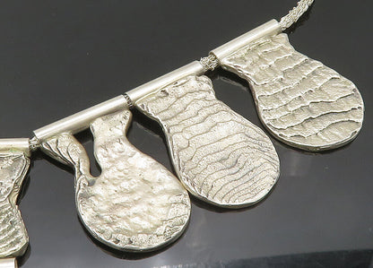 BWS Solid Silver Vintage Modernist Sculpted Large Heavy Chain Necklace NE3416