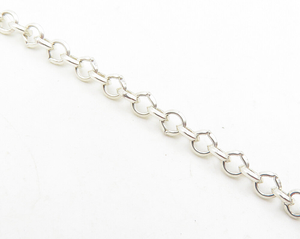 925 Silver  Vintage Topaz & Mother Of Pearl Clover Heart Chain Bracelet BT4595