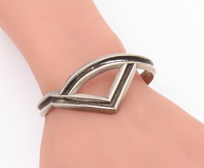 SOUTHWESTERN 925 Silver Vintage Raised Edge Pointed Cuff Bracelet BT9537
