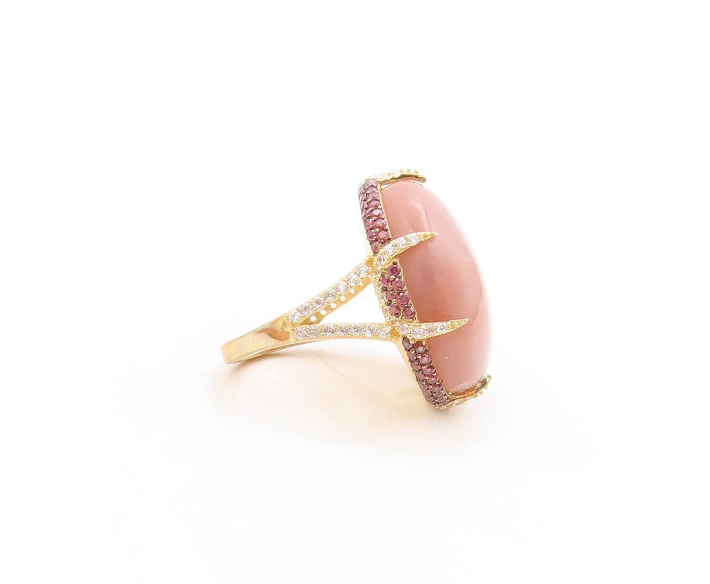925 Sterling Silver Vintage Ring Gold Plated Cat's Eye 2 Tone CZ  Sz 7  RG31567