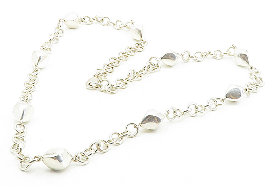 925 Sterling Silver Shiny Hollow Diamond Shape link Chain Necklace NE1743