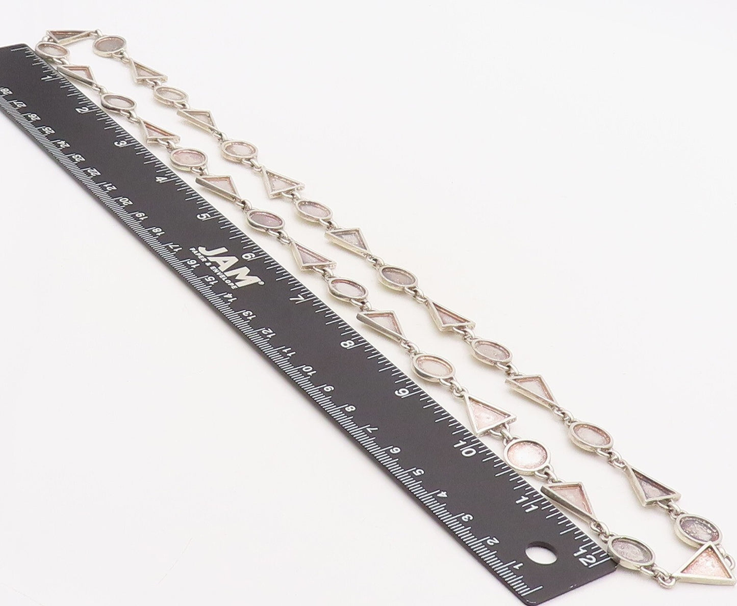 925 Sterling Silver Vintage Necklace Circular & Triangular Cutout Chain  NE4339