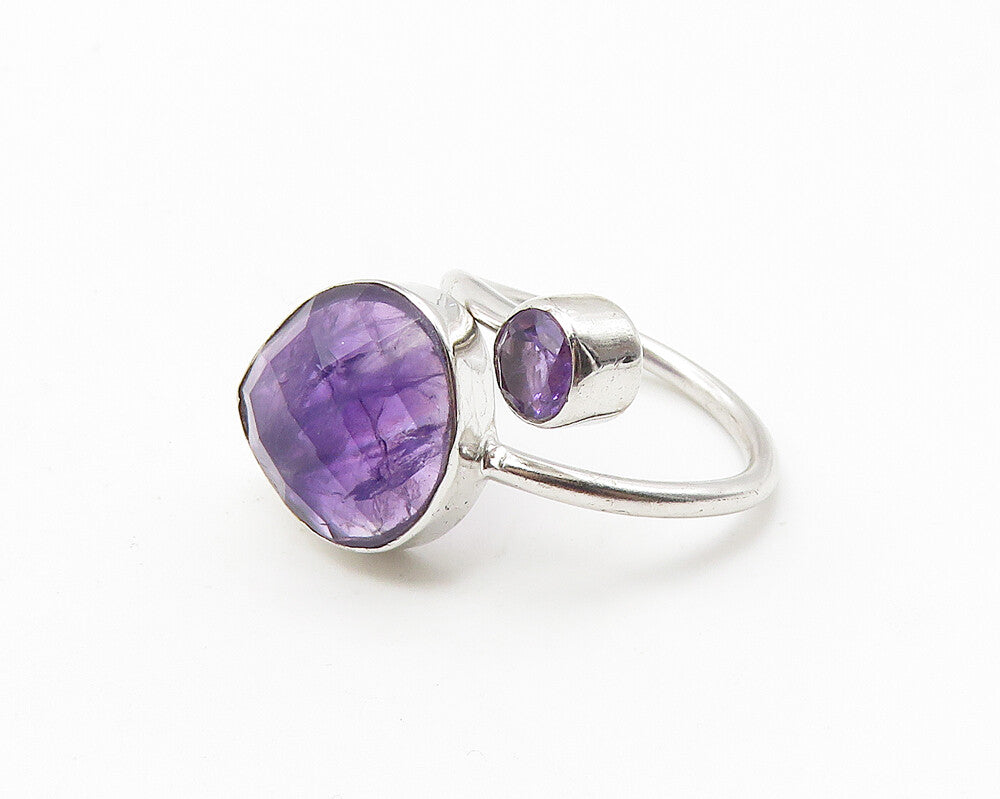 925 Sterling Silver  Faceted Amethyst Shiny Bypass Band Ring Sz 6  RG10567