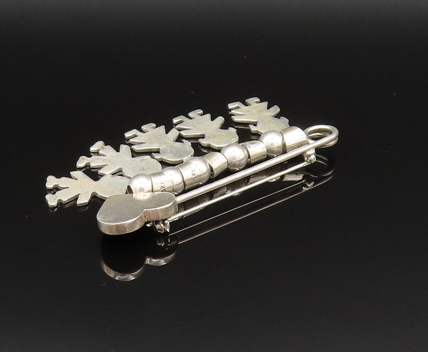 925 Sterling Silver Vintage Bead Ball & Children Charm Heart Safety Pin BP9637