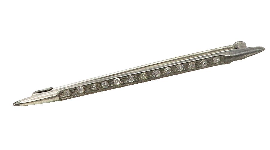925 Sterling Silver  Vintage White Topaz Dark Tone Bar Brooch Pin  BP6220