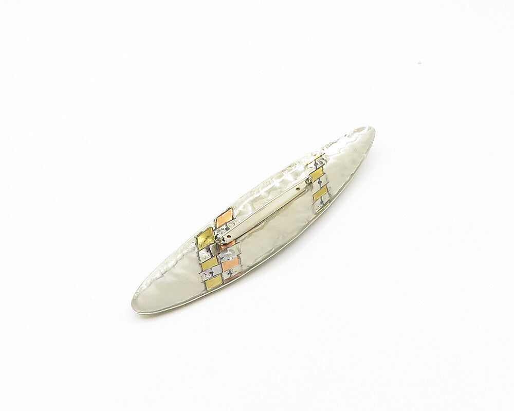 925 Sterling Silver  Vintage Modernist Two Tone Pattern Brooch Pin  BP7237
